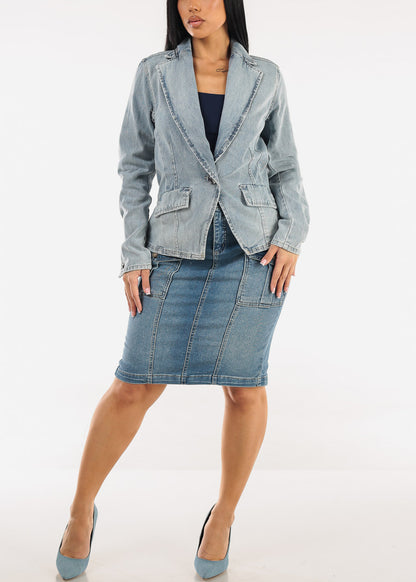 Long Sleeve Light Wash Denim Blazer