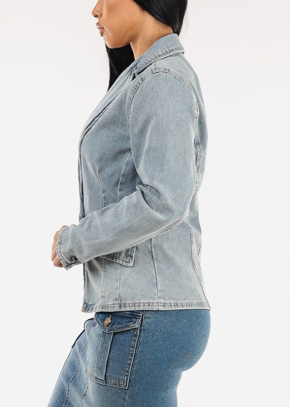 Long Sleeve Light Wash Denim Blazer