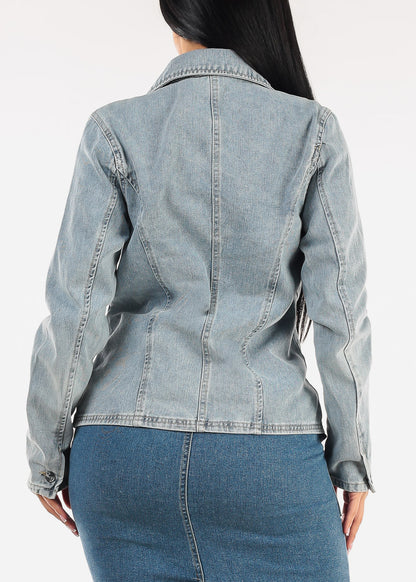 Long Sleeve Light Wash Denim Blazer