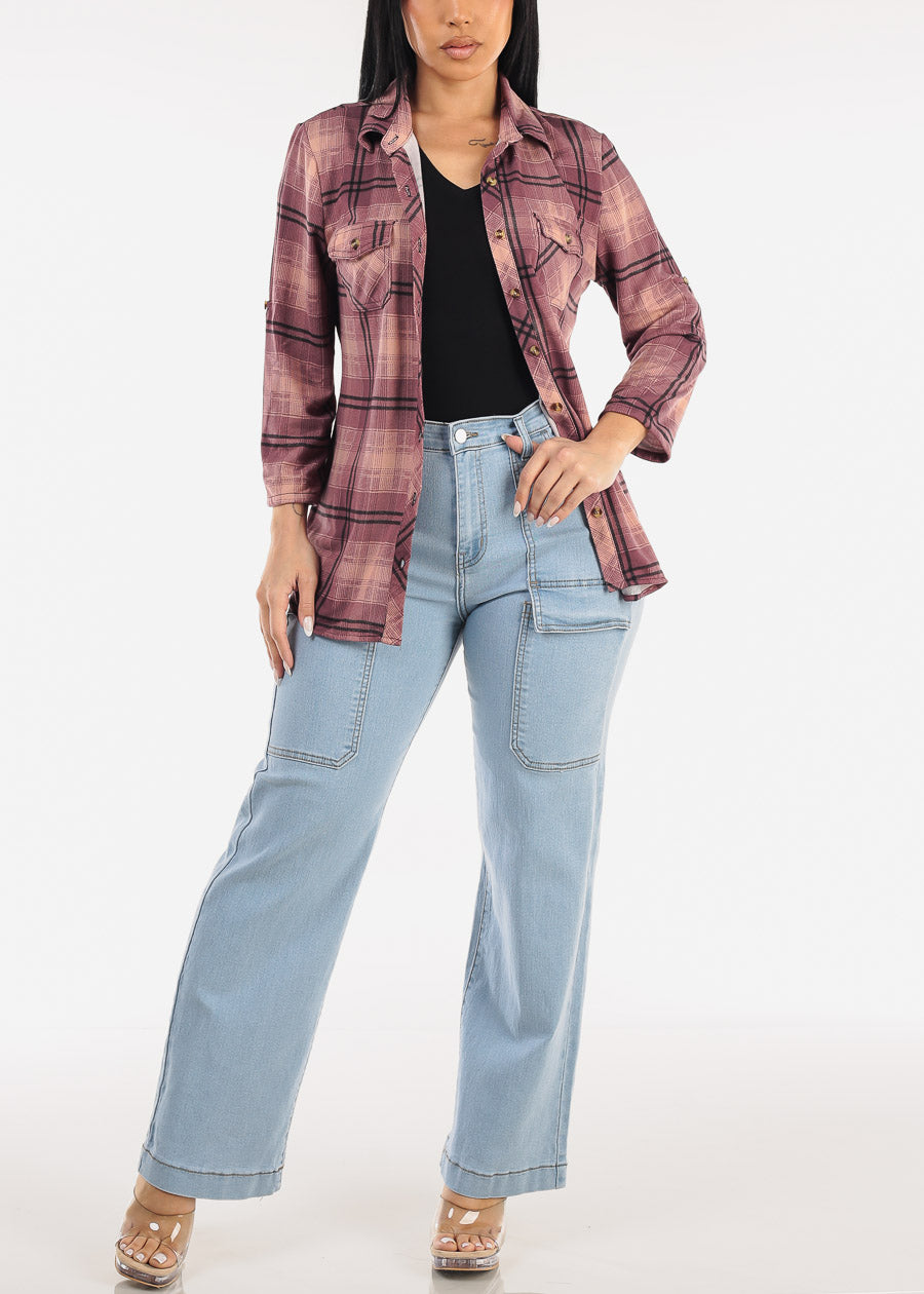 Butt Lift Super High Waist Wide Leg Stretch Jeans Light Wash