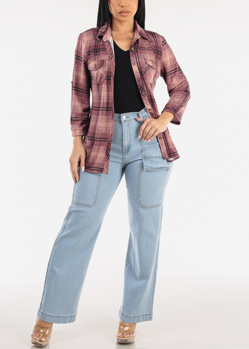 Butt Lift Super High Waist Wide Leg Stretch Jeans Light Wash