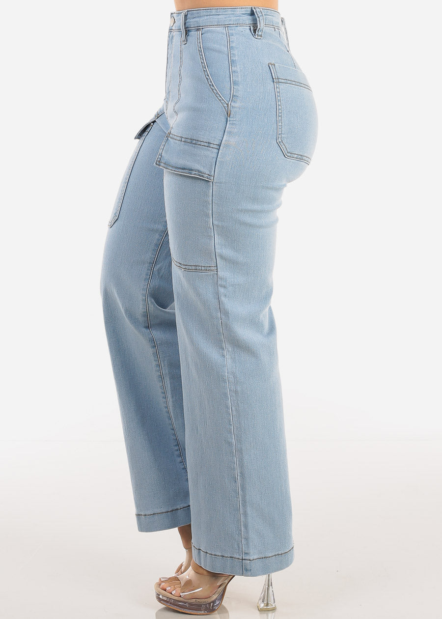 Butt Lift Super High Waist Wide Leg Stretch Jeans Light Wash