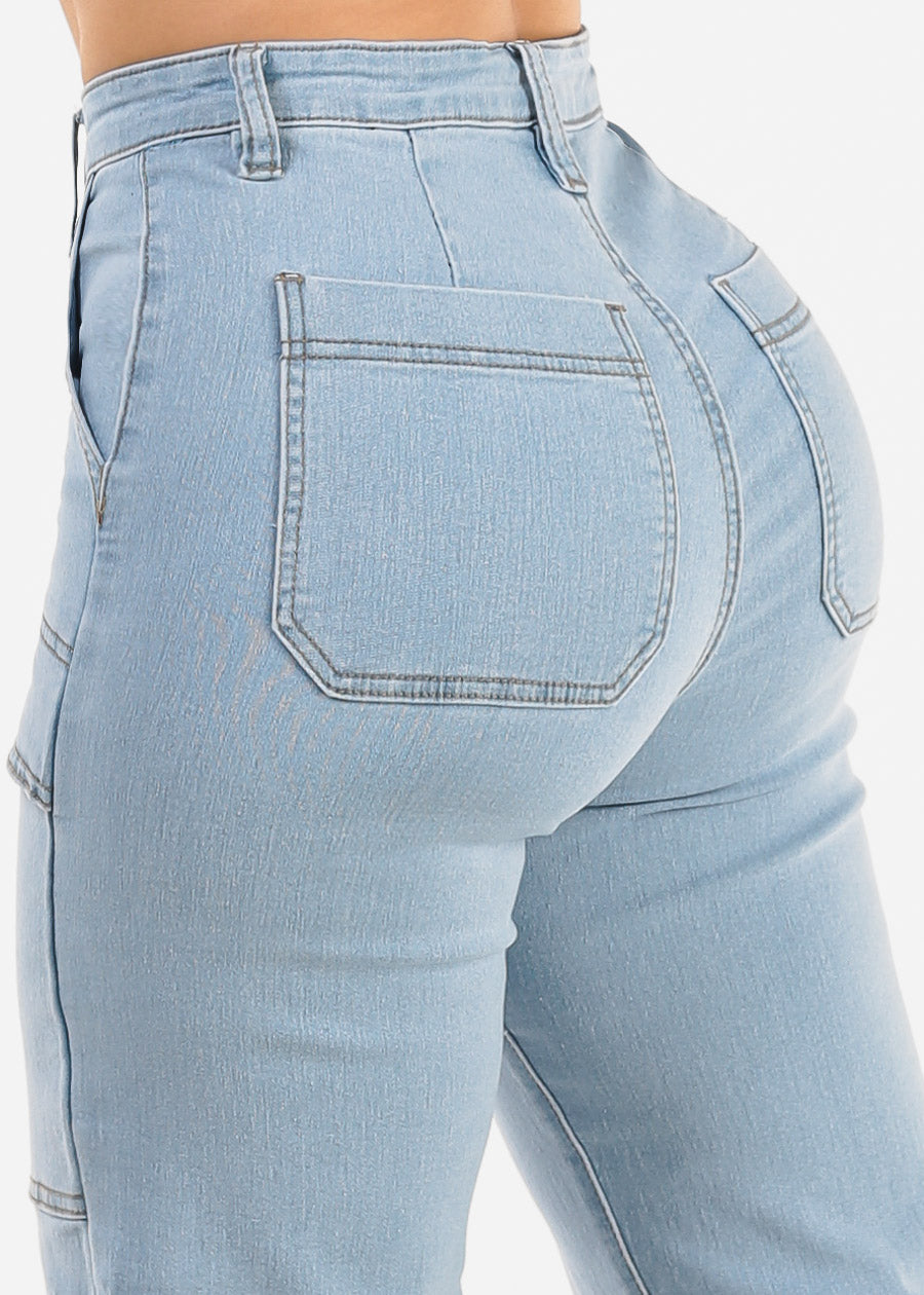 Butt Lift Super High Waist Wide Leg Stretch Jeans Light Wash