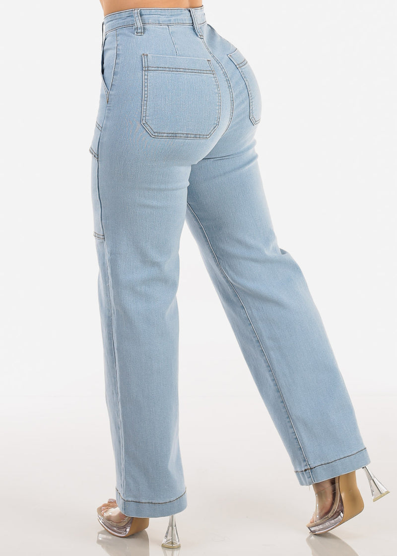 Butt Lift Super High Waist Wide Leg Stretch Jeans Light Wash