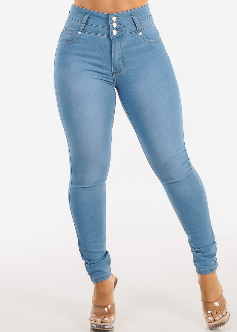 Levantacola High Waist Stretch Skinny Jeans Light Blue