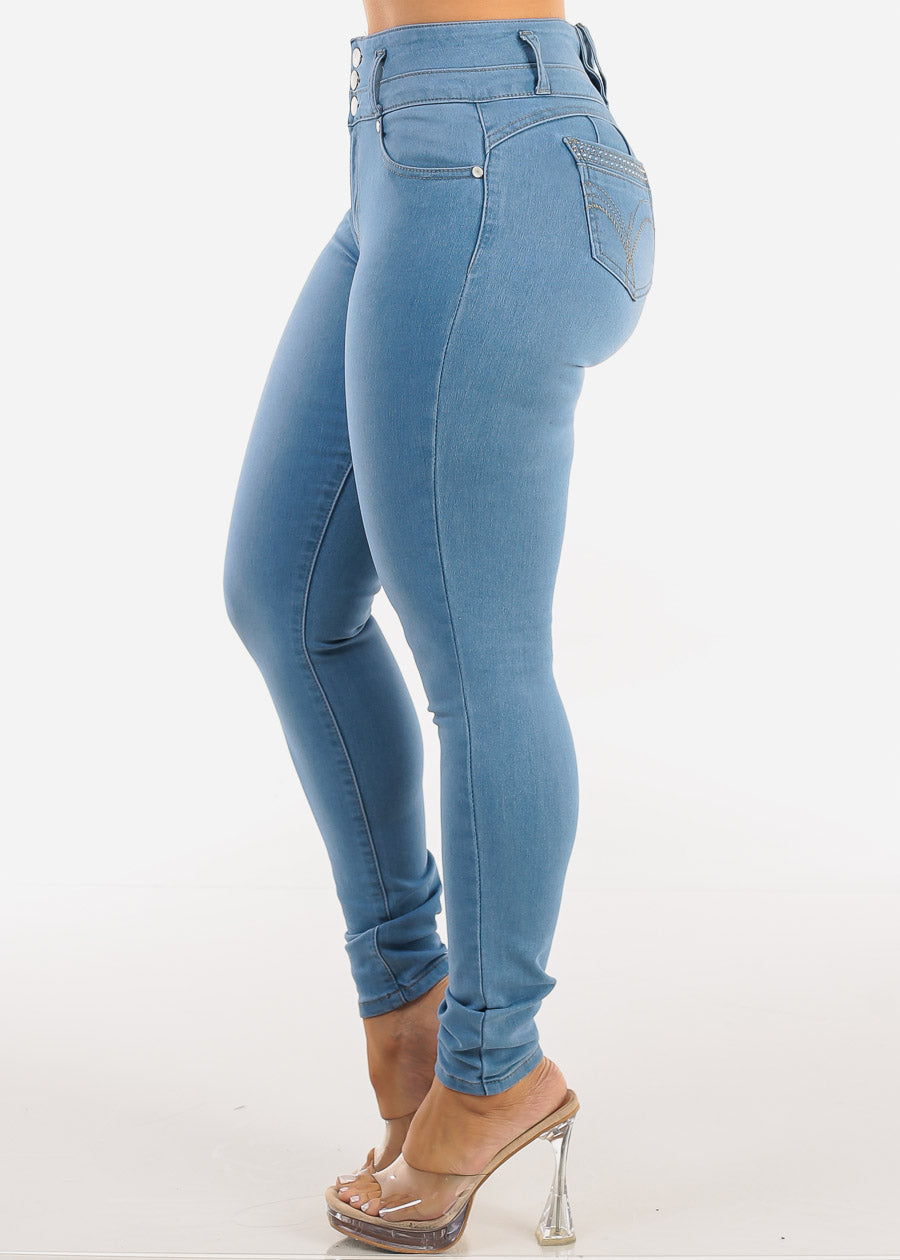 Levantacola High Waist Stretch Skinny Jeans Light Blue