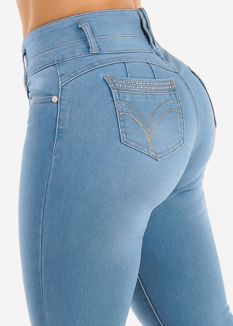 Levantacola High Waist Stretch Skinny Jeans Light Blue