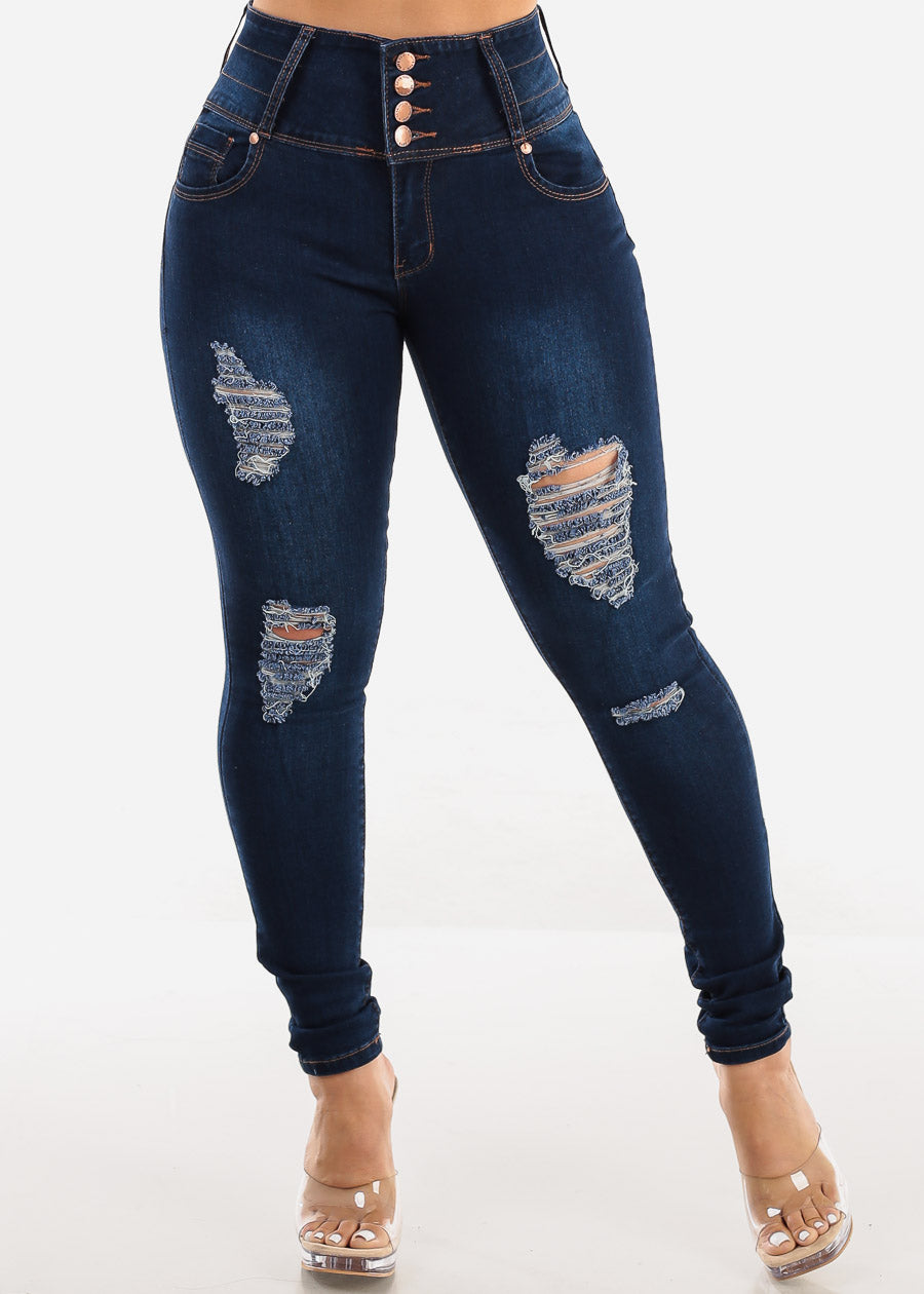 High Waisted Butt Lift Distressed Jeans