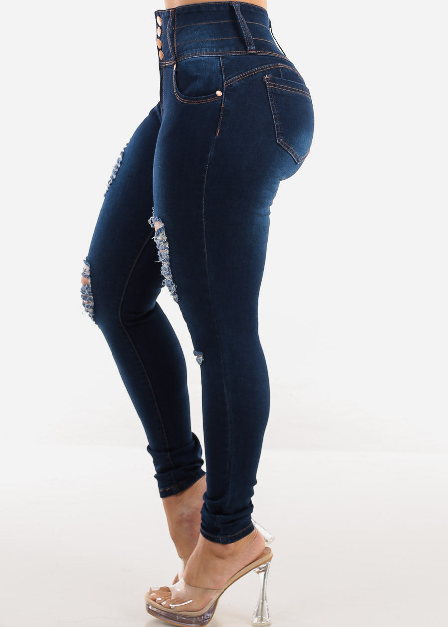 High Waisted Butt Lift Distressed Jeans