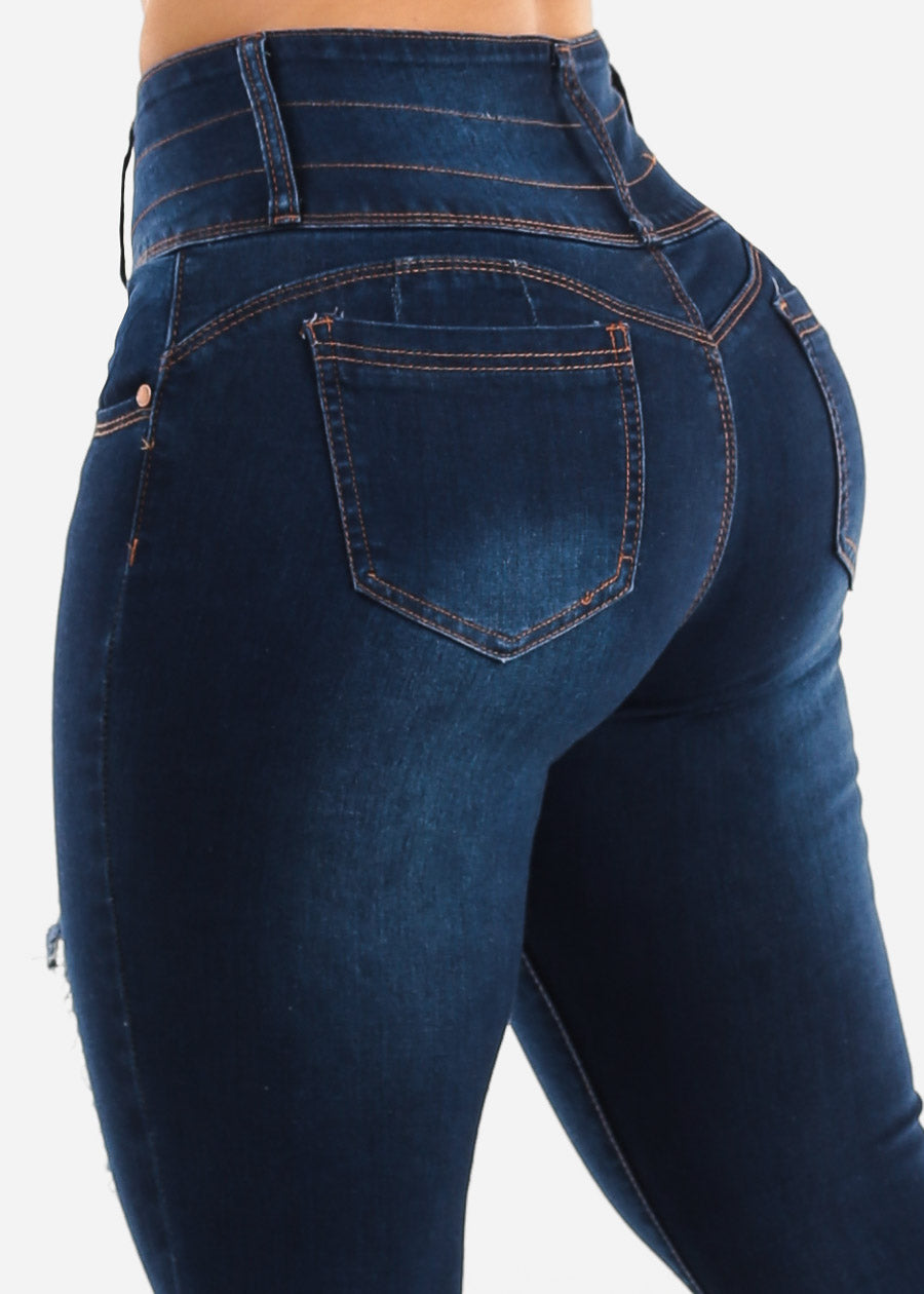 High Waisted Butt Lift Distressed Jeans