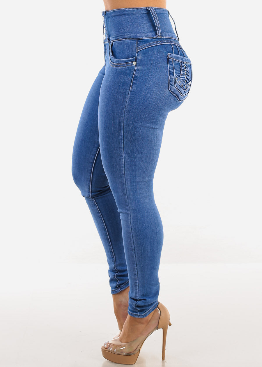 Butt Lift High Waist Royal Wash Skinny Jeans w Pocket Design