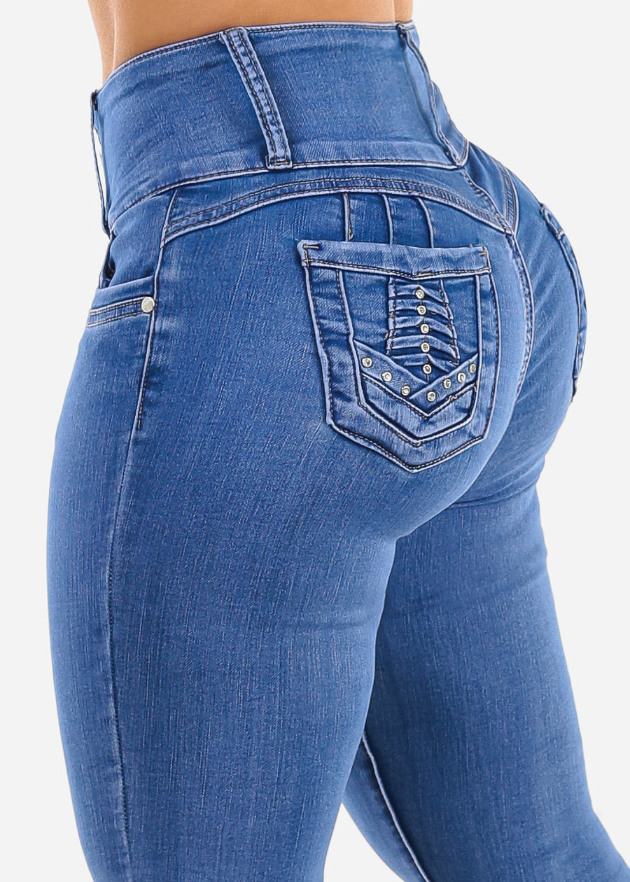 Butt Lift High Waist Royal Wash Skinny Jeans w Pocket Design