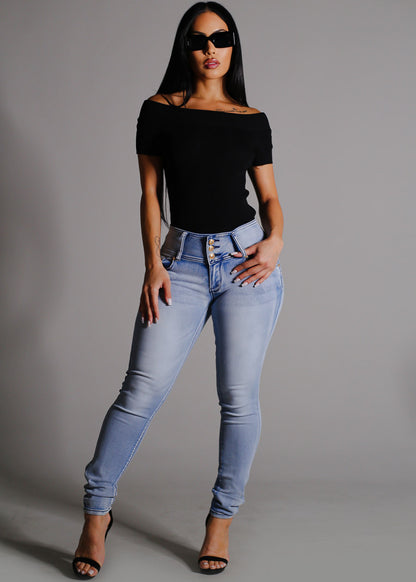 Butt Lift Mid Rise Stretch Skinny Jeans Acid Wash