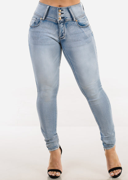Butt Lift Mid Rise Stretch Skinny Jeans Acid Wash