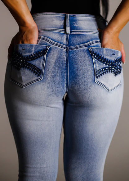 Butt Lift Mid Rise Stretch Skinny Jeans Acid Wash