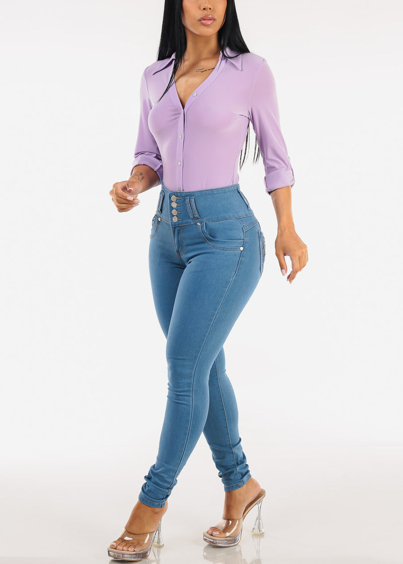 Butt Lift Super High Waist Stretch Skinny Jeans Light Blue