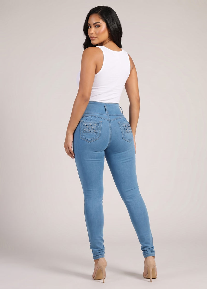 Butt Lift Super High Waist Stretch Skinny Jeans Light Blue
