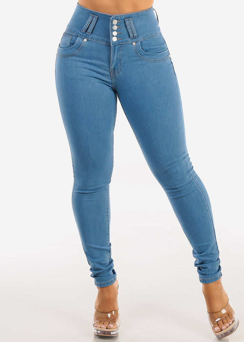 Butt Lift Super High Waist Stretch Skinny Jeans Light Blue