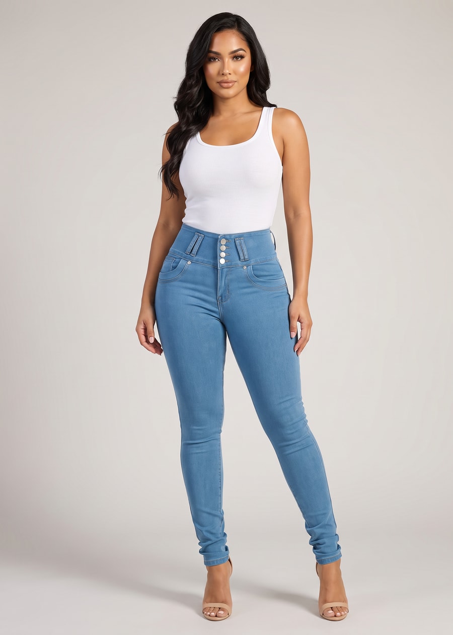 Butt Lift Super High Waist Stretch Skinny Jeans Light Blue, view 3 of 16