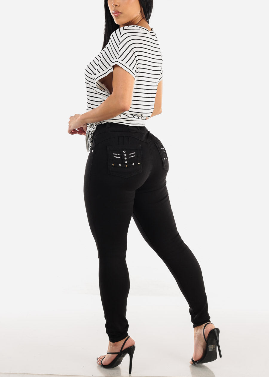 Butt Lift Super High Waist Black Skinny Jeans