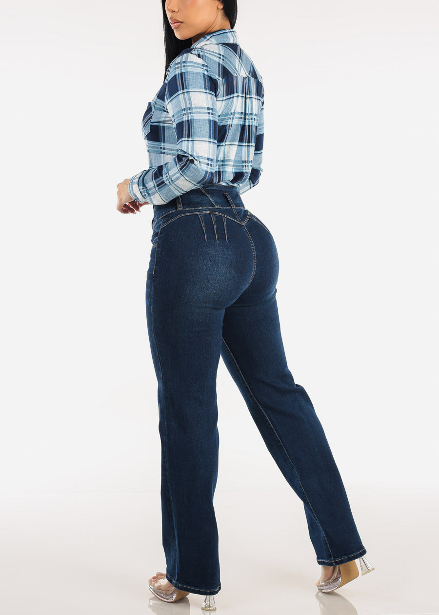 Butt Lift High Waist Stretch Bootcut Jeans Dark Wash
