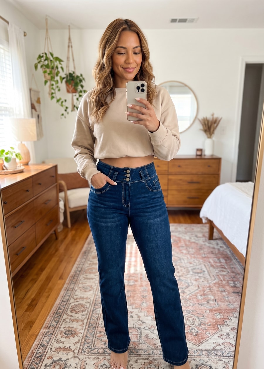 Butt Lift High Waist Stretch Bootcut Jeans Dark Wash, view 13 of 15
