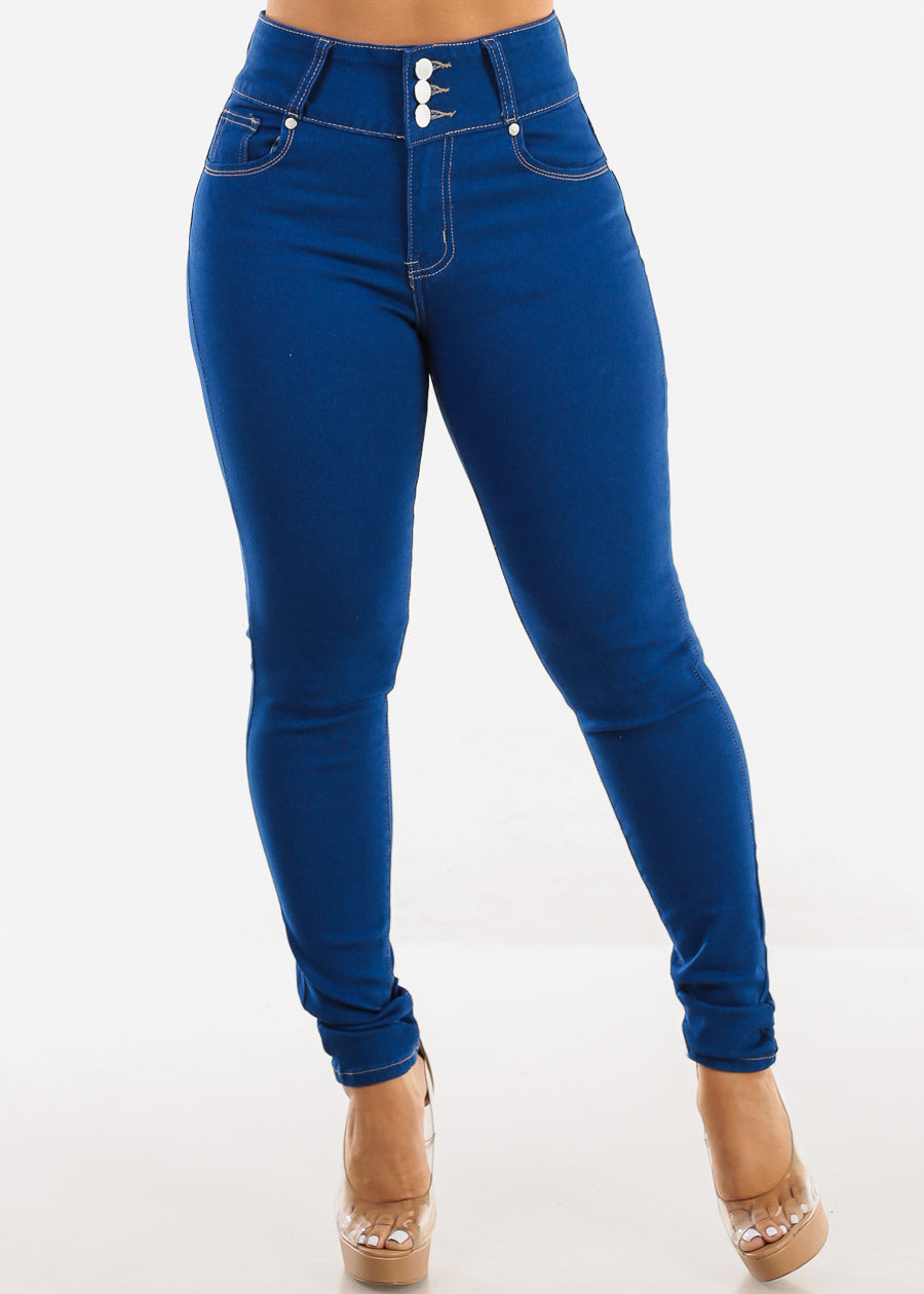 Butt Lift High Waist Chain Pocket Skinny Jeans Royal Blue