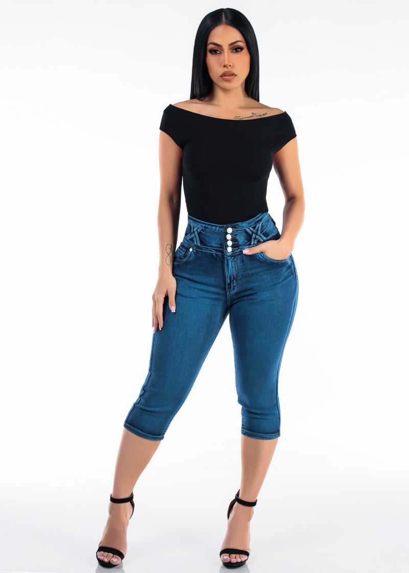 MX JEANS Butt Lift Super High Waisted Stretch Denim Capris Sand Wash