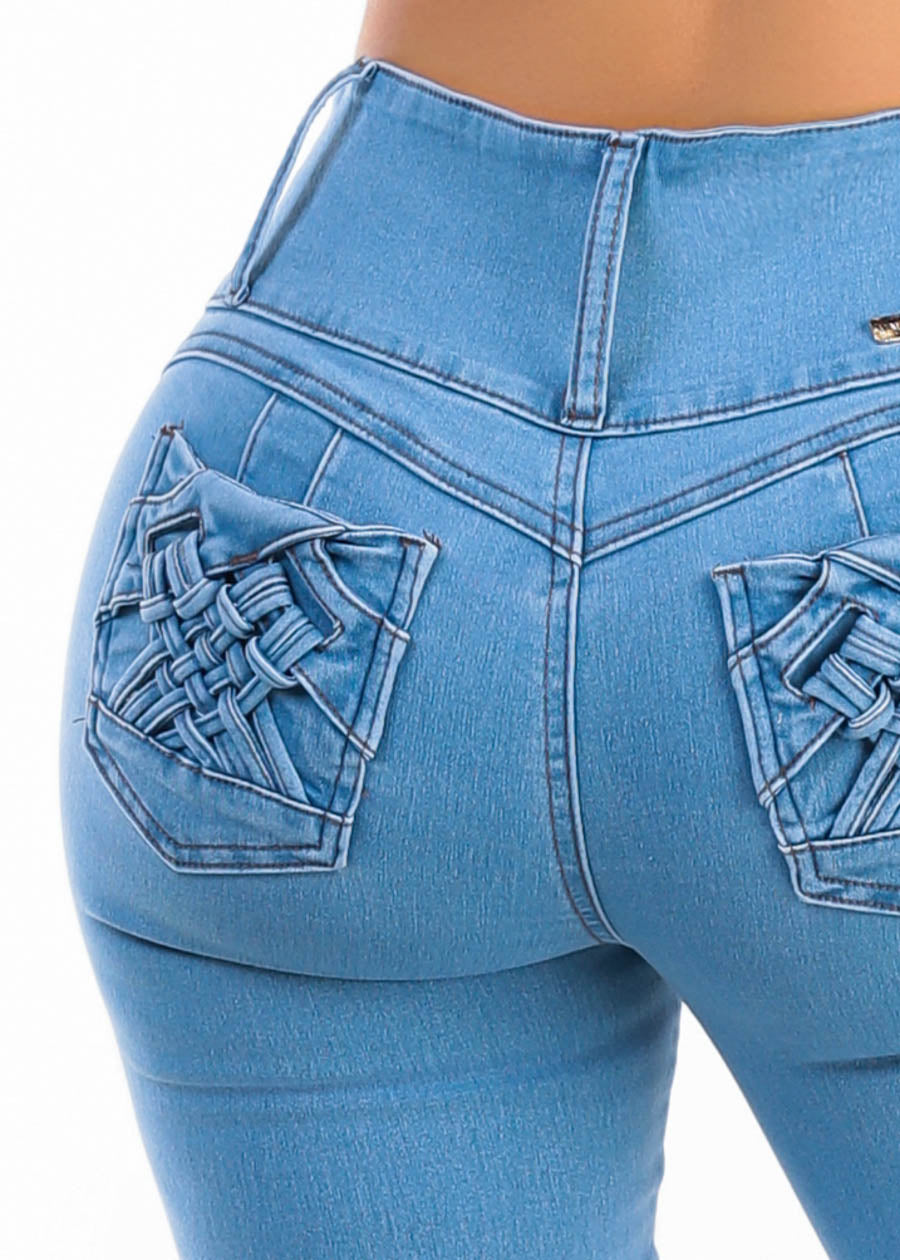 MX JEANS Butt Lift Mid Rise Stretch Bootcut Jeans Light Blue