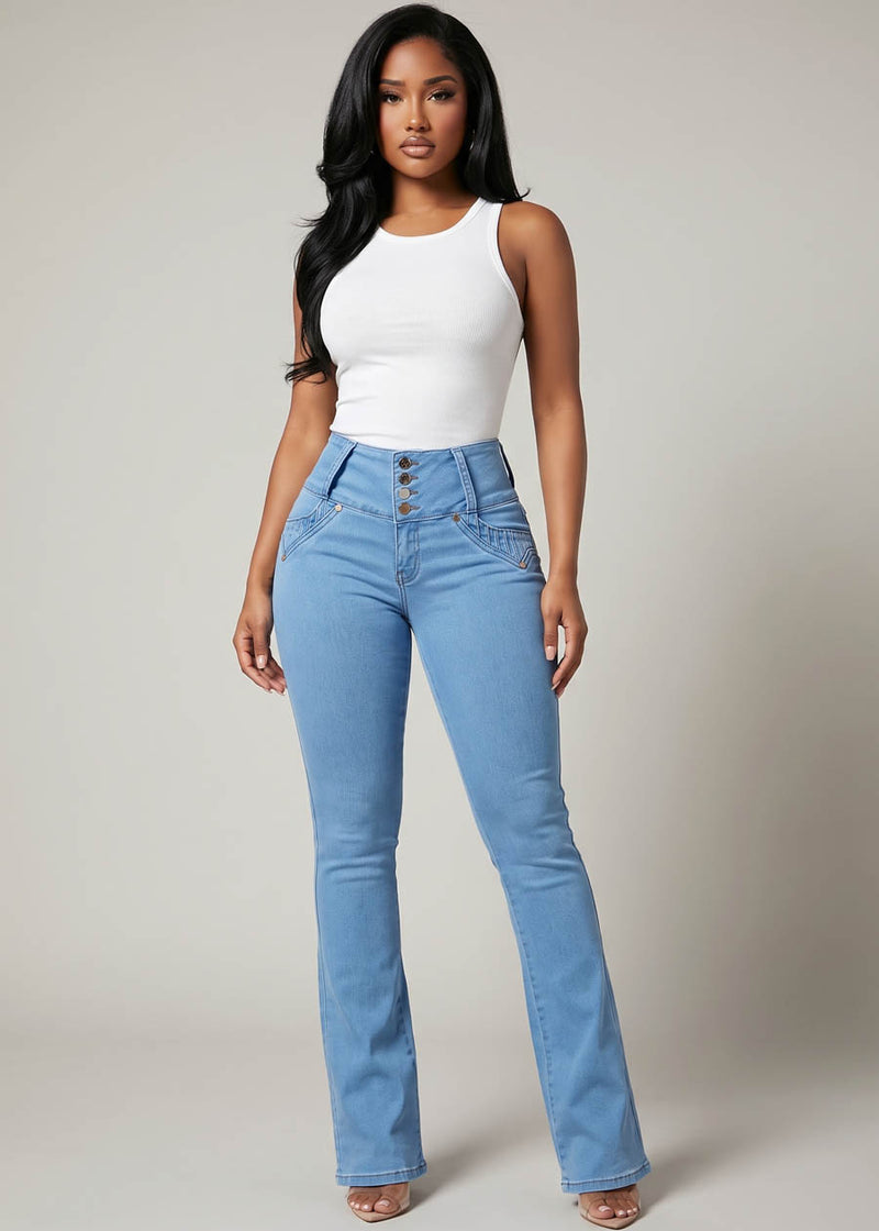 MX JEANS Butt Lift Mid Rise Stretch Bootcut Jeans Light Blue