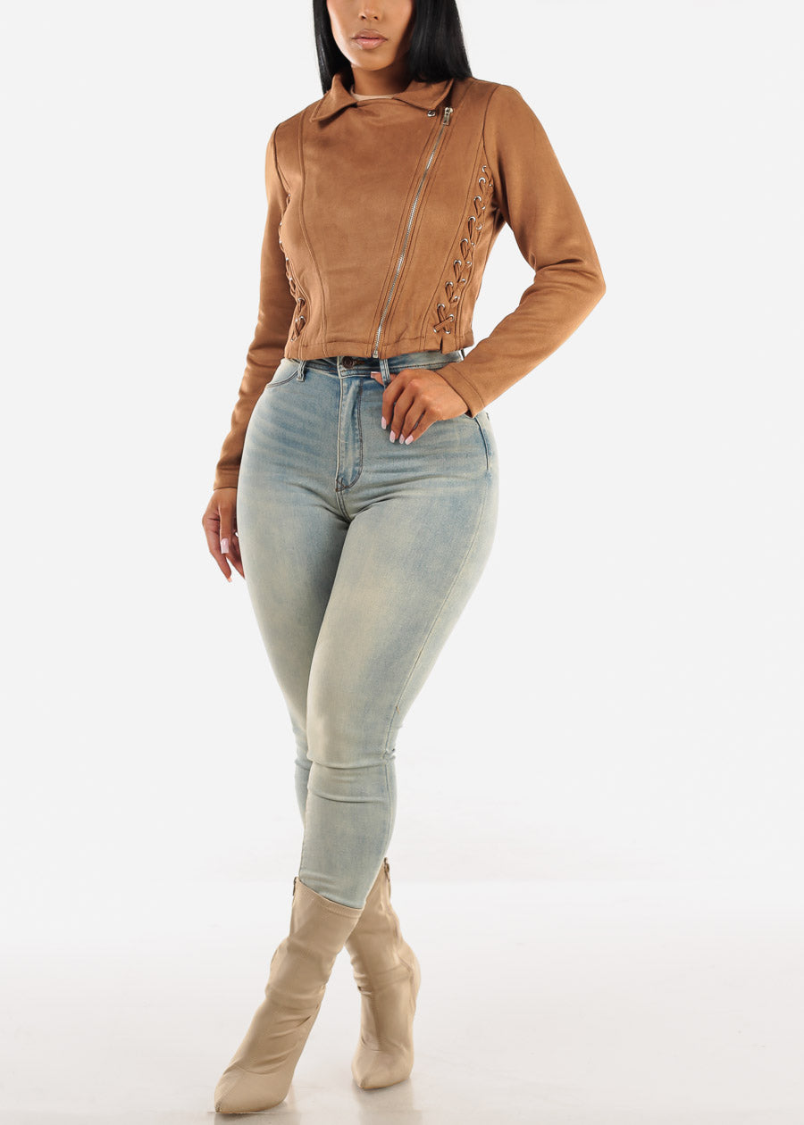 Super High Waist 1 Button Stretch Skinny Jeans Faded Wash