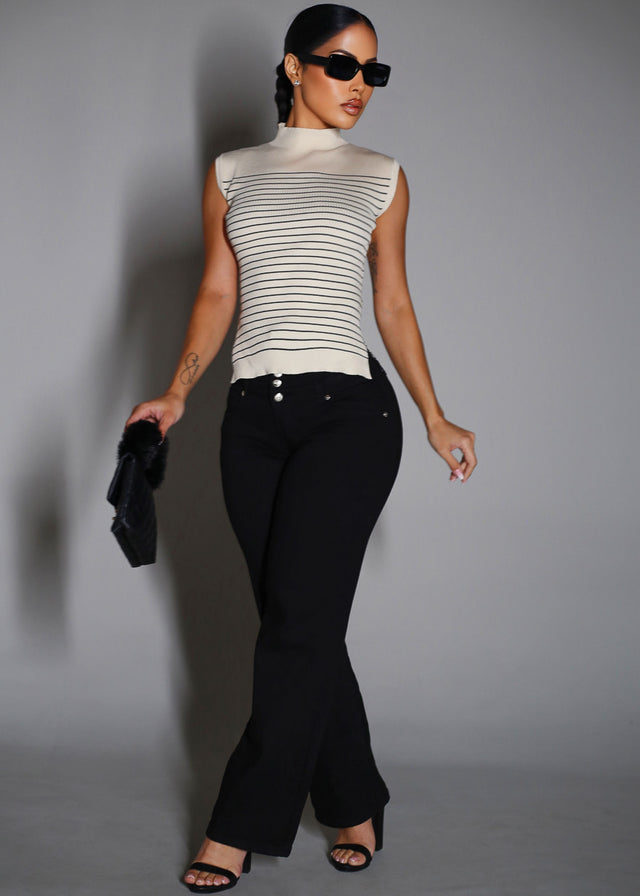 MX JEANS Butt Lift 5 Button Spandex Waist Straight Wide Leg Jeans Black