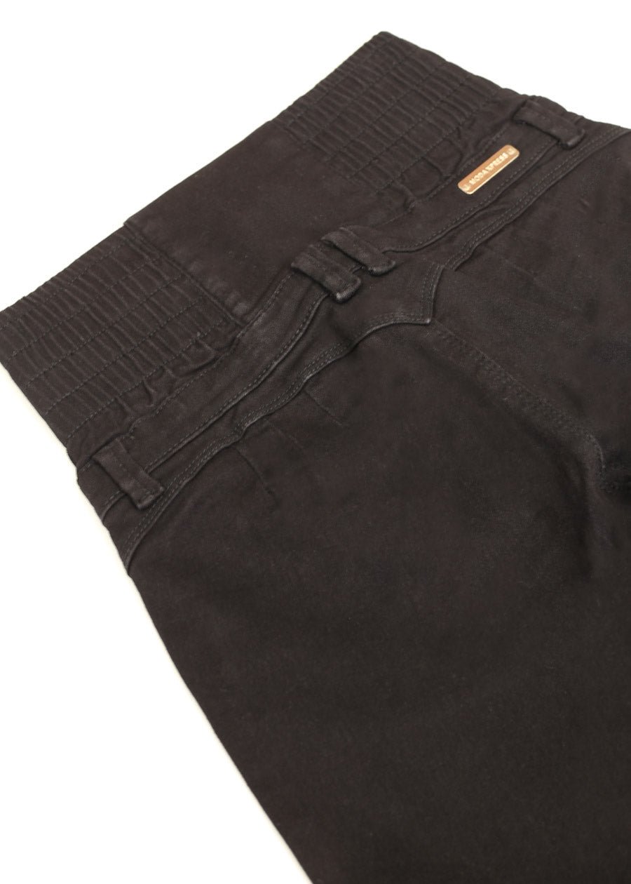 MX JEANS Butt Lift 5 Button Spandex Waist Straight Wide Leg Jeans Black