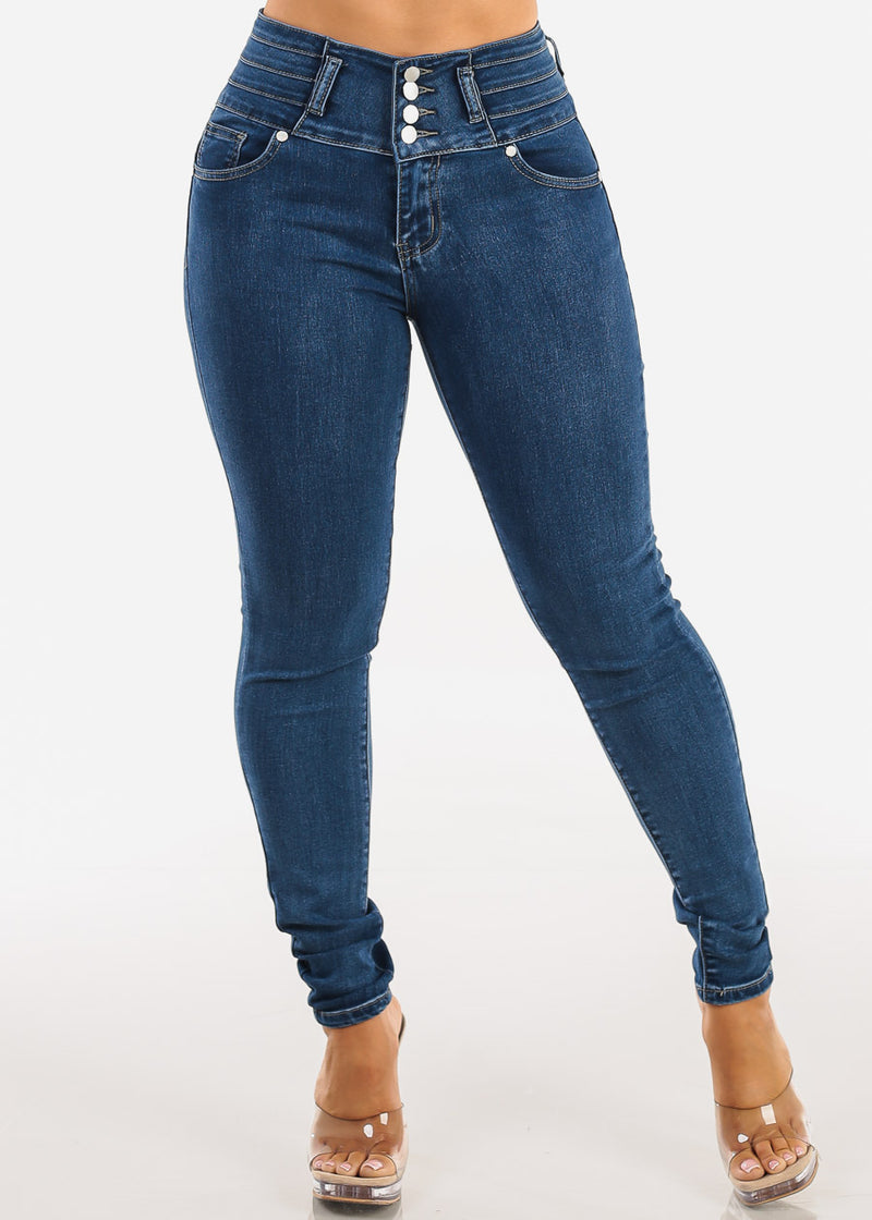 Levantacola High Waist Stretch Skinny Jeans Dark Bleach Wash