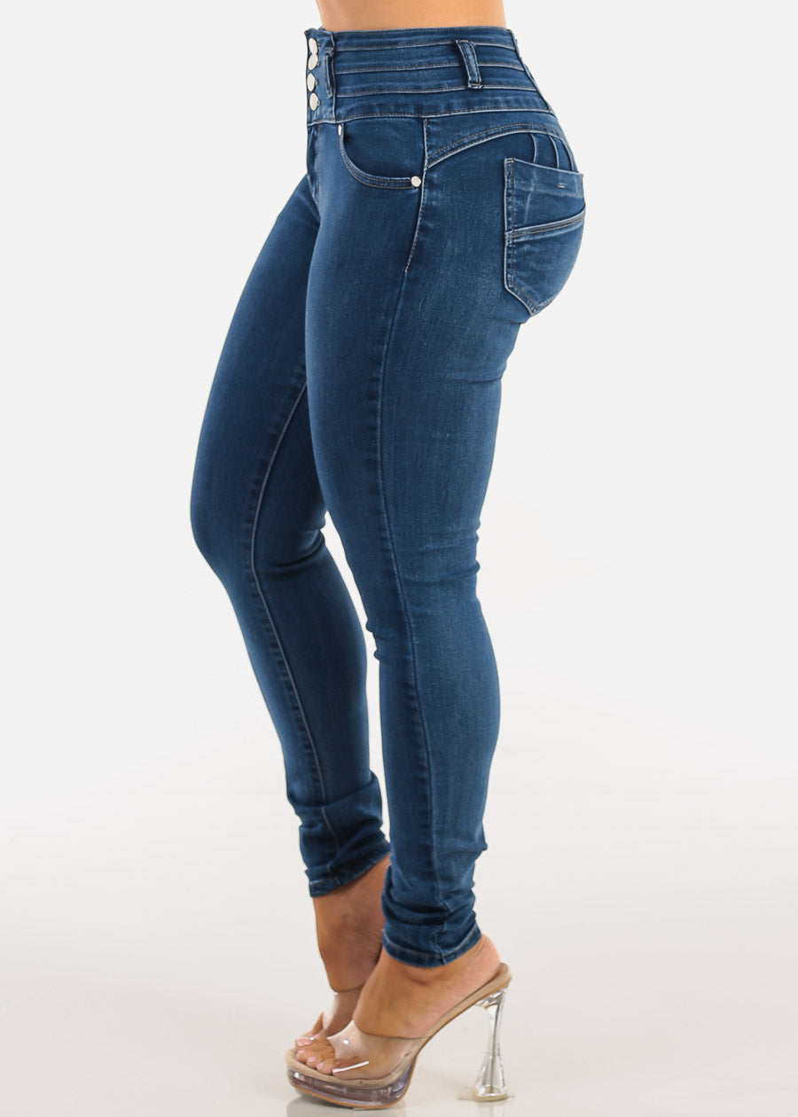 Levantacola High Waist Stretch Skinny Jeans Dark Bleach Wash