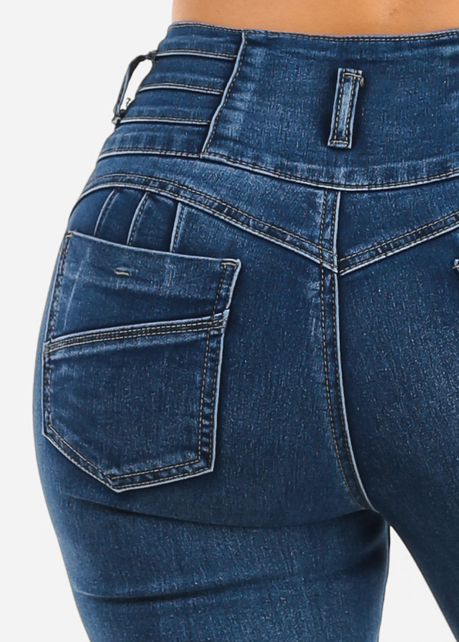 Levantacola High Waist Stretch Skinny Jeans Dark Bleach Wash