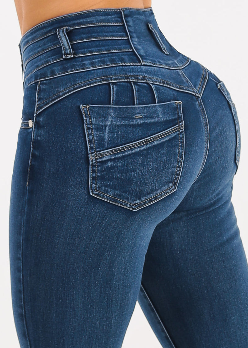 Levantacola High Waist Stretch Skinny Jeans Dark Bleach Wash