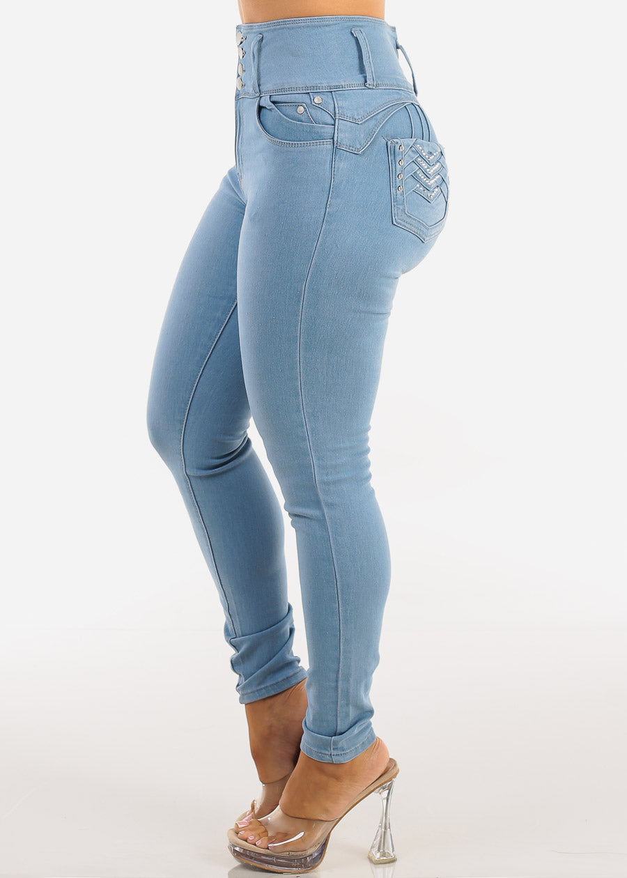 Butt Lift Super High Waist Stretch Skinny Jeans Light Wash