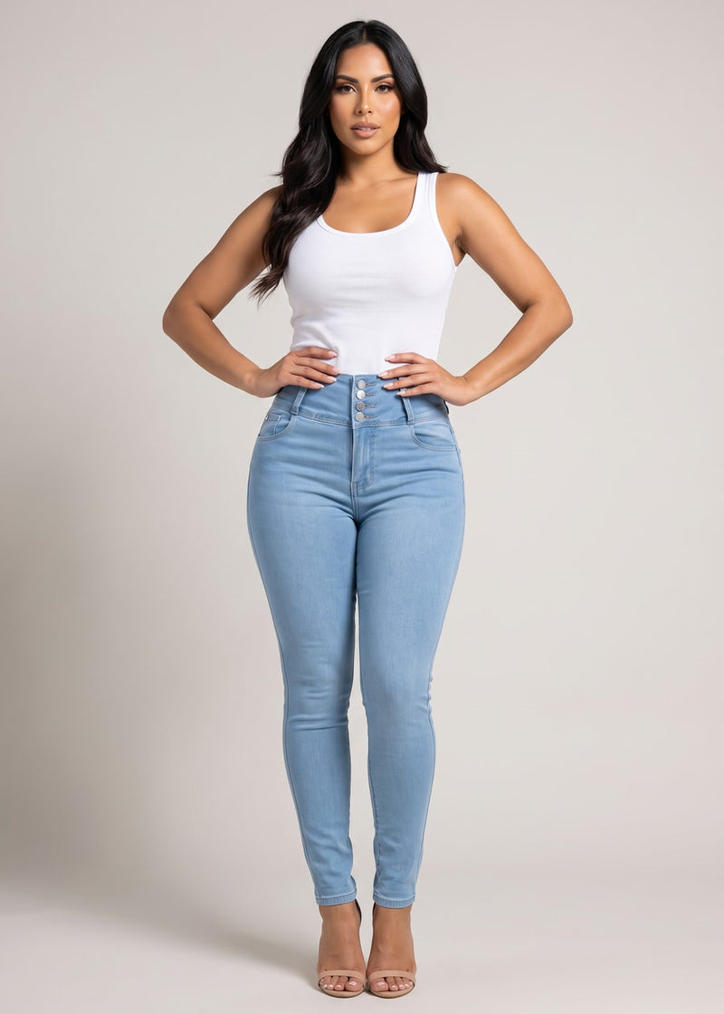 MX JEANS Butt Lift Super High Waist Stretch Skinny Jeans Light Wash