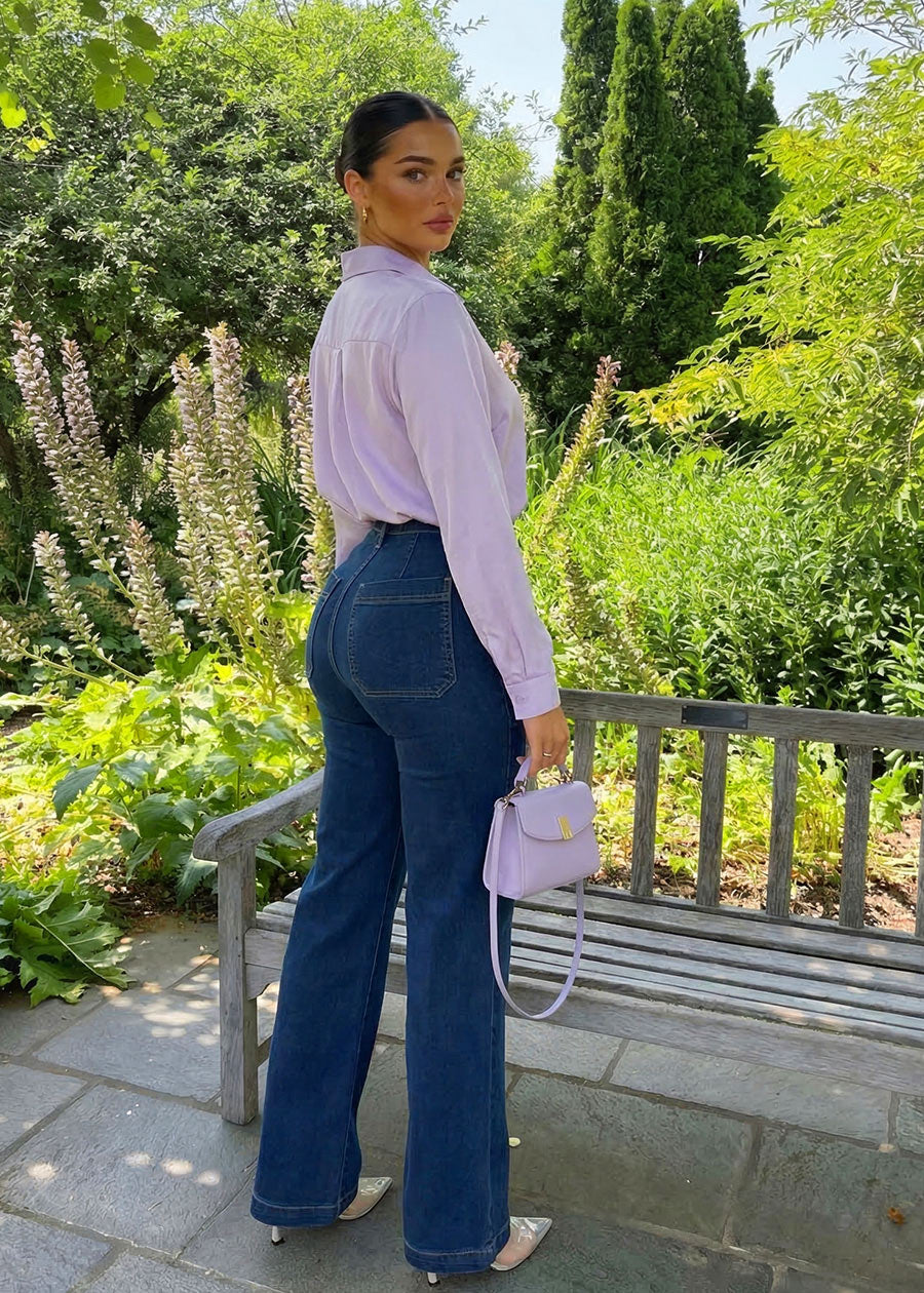 Butt Lift Super High Waist Wide Leg Stretch Jeans Dark Wash