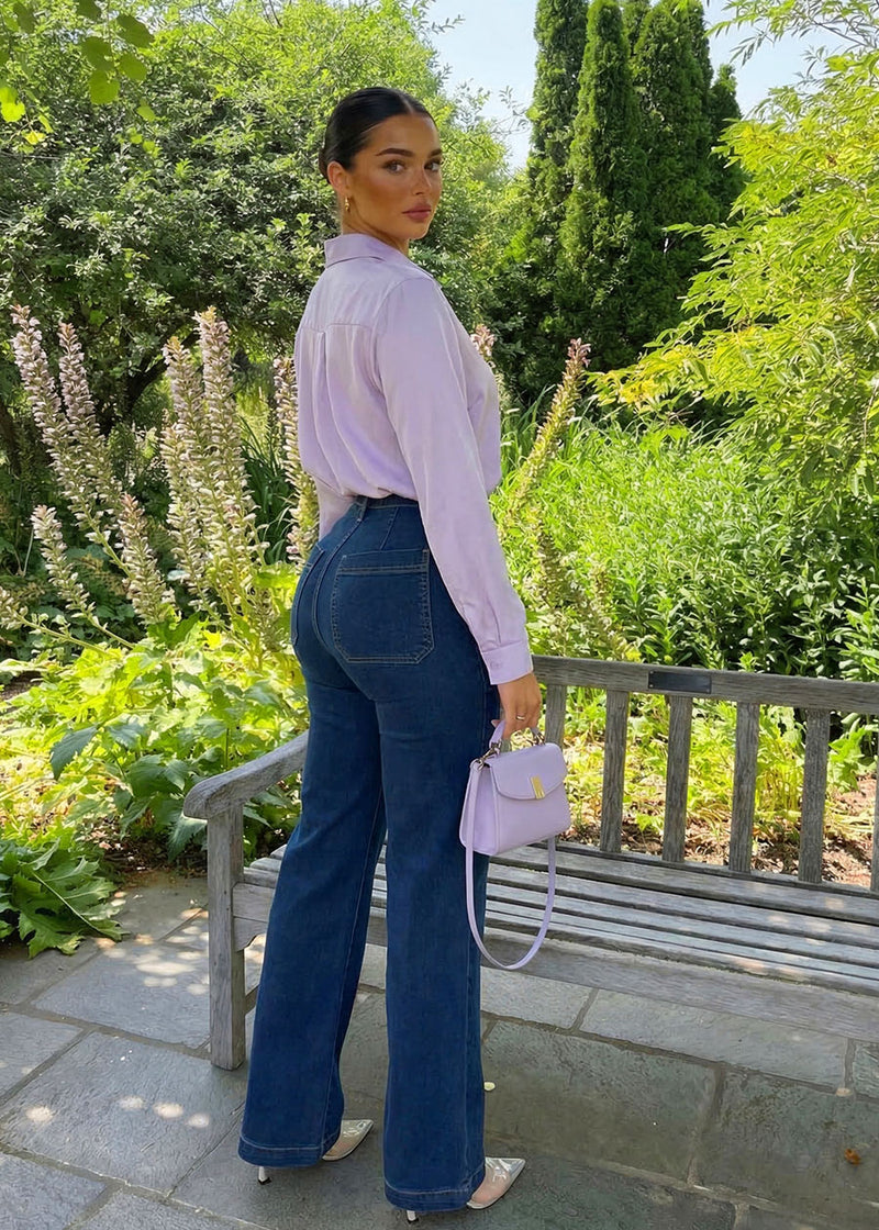 Butt Lift Super High Waist Wide Leg Stretch Jeans Dark Wash