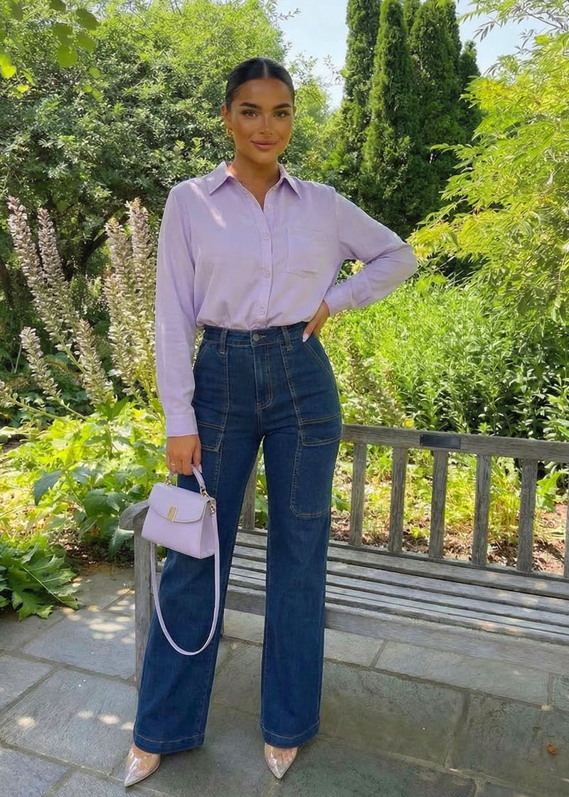 Butt Lift Super High Waist Wide Leg Stretch Jeans Dark Wash