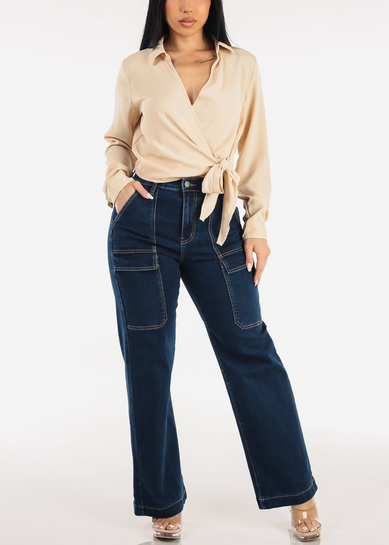 Butt Lift Super High Waist Wide Leg Stretch Jeans Dark Wash