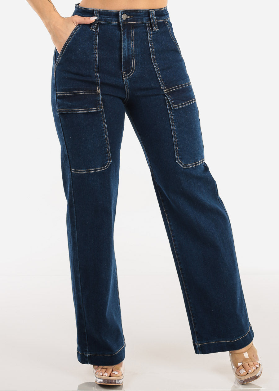 Butt Lift Super High Waist Wide Leg Stretch Jeans Dark Wash