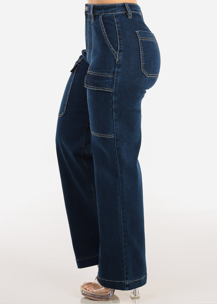 Butt Lift Super High Waist Wide Leg Stretch Jeans Dark Wash