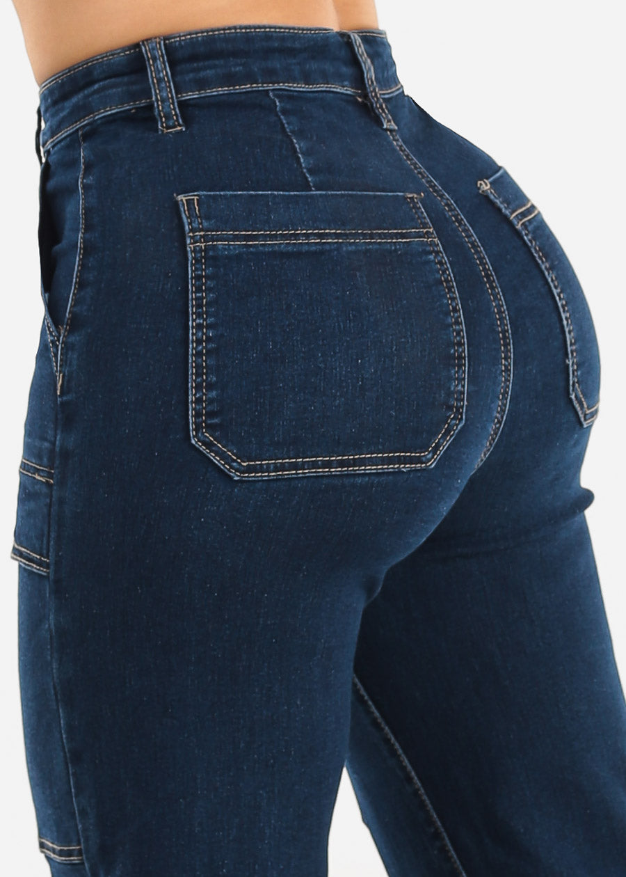 Butt Lift Super High Waist Wide Leg Stretch Jeans Dark Wash