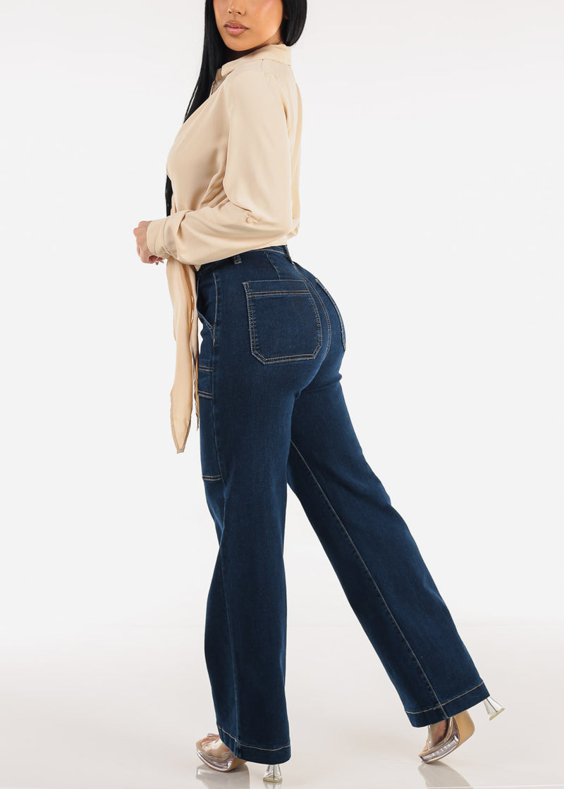 Butt Lift Super High Waist Wide Leg Stretch Jeans Dark Wash