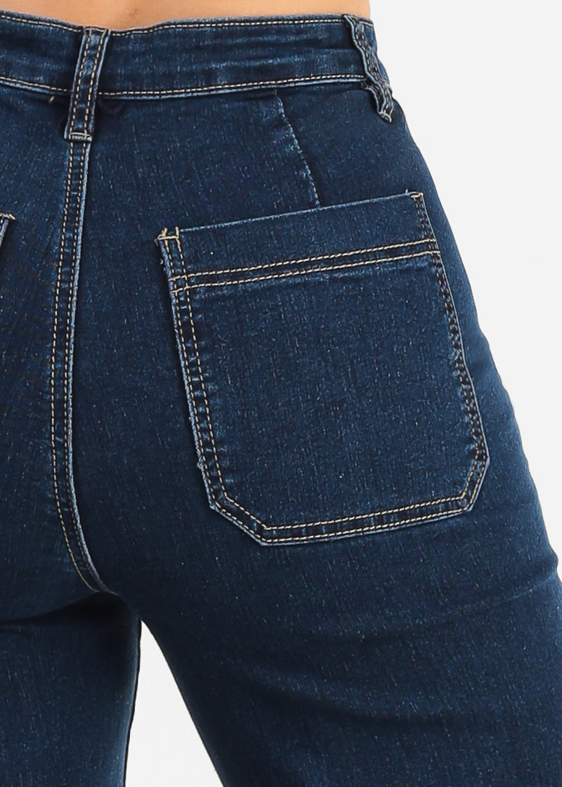 Butt Lift Super High Waist Wide Leg Stretch Jeans Dark Wash