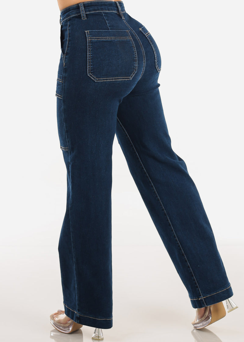 Butt Lift Super High Waist Wide Leg Stretch Jeans Dark Wash