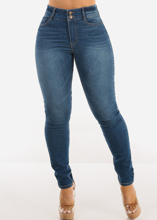 Super High Waist Stretch Skinny Jeans Med Blue